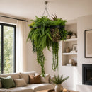 Artificial Hanging Plant Chandelier – Tropical Foliage Circular Ring (23.5in) Black Frame – UV Resistant