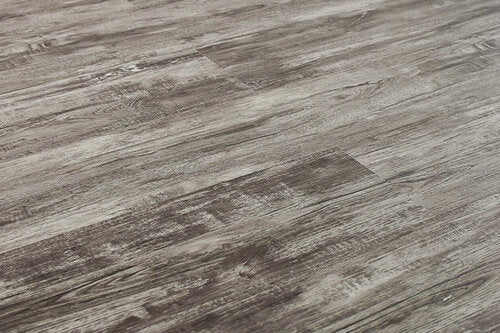 SPC Vinyl Rigid Core 7" Width 60" RL, 6mm Thick, 1.5mm IXPE Asoka Grey, Flamboyant Floors - Mazzia Collection plank view angle 