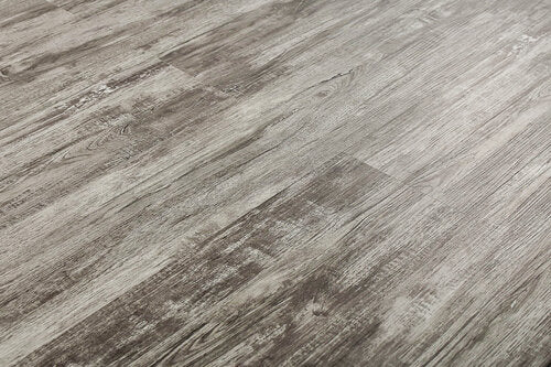 SPC Vinyl Rigid Core 7" Width 60" RL, 6mm Thick, 1.5mm IXPE Asoka Grey, Flamboyant Floors - Mazzia Collection plank view angle 2