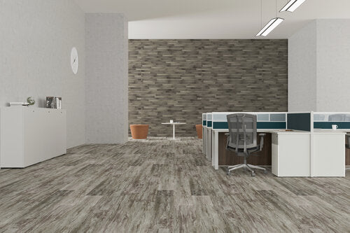 SPC Vinyl Rigid Core 7" Width 60" RL, 6mm Thick, 1.5mm IXPE Asoka Grey, Flamboyant Floors - Mazzia Collection office view 3