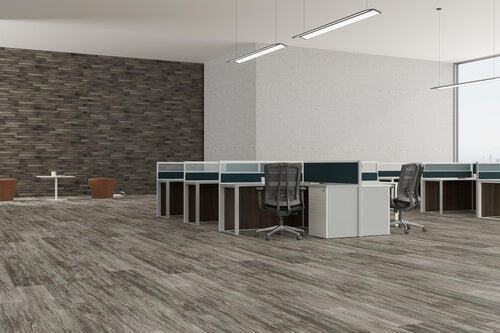 SPC Vinyl Rigid Core 7" Width 60" RL, 6mm Thick, 1.5mm IXPE Asoka Grey, Flamboyant Floors - Mazzia Collection office view 2