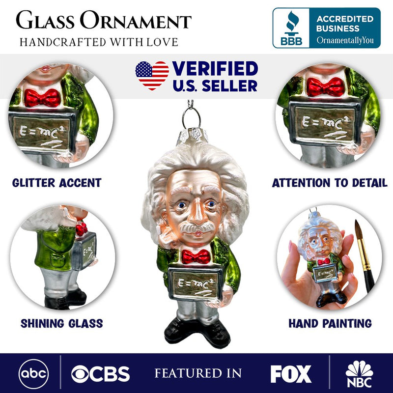 (Pre-Order) Albert Einstein Handcrafted Glass Ornament, Science and Physics Themed Christmas Gift