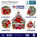Charming Farmhouse Cabin Glass Christmas Ornament, Winter Rural Home Holiday Tree Decor
