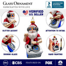 DJ Santa Spinning Christmas Party Glass Ornament, Headphones and Music Star Hipster Tree Decor