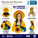 Mona Lisa The Sunflower Guardian Art Sculpture Figurine, 7" Spring Garden Statue and Leonardo Da Vinci Mix
