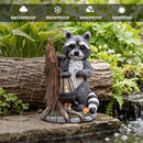 Raccoon Solar Lamp Garden Statue, 9" Lighted Animal Figurine Outdoor Decor