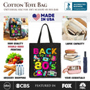 Back To The 80s Tote Bag, Colorful Retro Eighties Party Gift Shopper