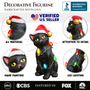 Festive Black Cat with LED Lights Figurine, 7" Cute Home Decor Statue