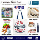 Patriotic America 1776-2026 Land of the Free Canvas Tote Bag, 250 Year Independence Day Celebration Gift