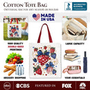 Patriotic Boho Strawberries Bouquet Canvas Tote Bag, 4th of July Festive Patch Gift