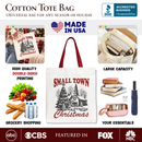 Small Town Christmas Vintage Tote Bag, Rustic Winter Church Gift Shopper