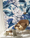 Blue Leaves and Gentle Flowers Wallpaper