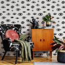 Abstract Wallpaper Featuring Stylized Eyes in Black and White - B027