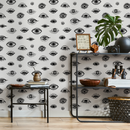 Abstract Wallpaper Featuring Stylized Eyes in Black and White - B027