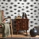 Abstract Wallpaper Featuring Stylized Eyes in Black and White - B027