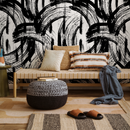 Abstract Wallpaper with Bold Paintbrush Strokes in Black and White - B039