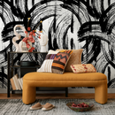 Abstract Wallpaper with Bold Paintbrush Strokes in Black and White - B039