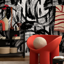 Abstract Wallpaper with Bold Paintbrush Strokes in Black and White - B039