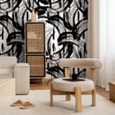 Abstract Wallpaper with Bold Paintbrush Strokes in Black and White - B039