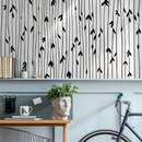 Scandinavian Wallpaper with Hand-Drawn Leafy Stems in Black and White - B060