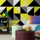 Geometric Wallpaper with Bold Triangles in Black, Yellow, and White - B076