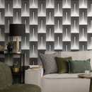 Art Deco Wallpaper with a Linear Arch Motif in Black and White - B079