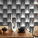 Art Deco Wallpaper with a Linear Arch Motif in Black and White - B079