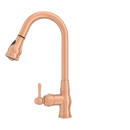 Copper Kitchen Faucet with Soap Dispenser, Single Handle Solid Brass High Arc Pull Down Sprayer Head Kitchen Sink Faucets with Deck Plate
