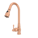 Copper Kitchen Faucet with Soap Dispenser, Single Handle Solid Brass High Arc Pull Down Sprayer Head Kitchen Sink Faucets with Deck Plate