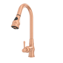 Copper Kitchen Faucet with Soap Dispenser, Single Handle Solid Brass High Arc Pull Down Sprayer Head Kitchen Sink Faucets with Deck Plate