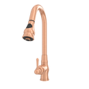 Copper Kitchen Faucet with Soap Dispenser, Single Handle Solid Brass High Arc Pull Down Sprayer Head Kitchen Sink Faucets with Deck Plate