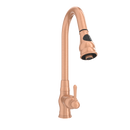 Copper Kitchen Faucet with Soap Dispenser, Single Handle Solid Brass High Arc Pull Down Sprayer Head Kitchen Sink Faucets with Deck Plate