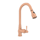 Copper Kitchen Faucet with Soap Dispenser, Single Handle Solid Brass High Arc Pull Down Sprayer Head Kitchen Sink Faucets with Deck Plate