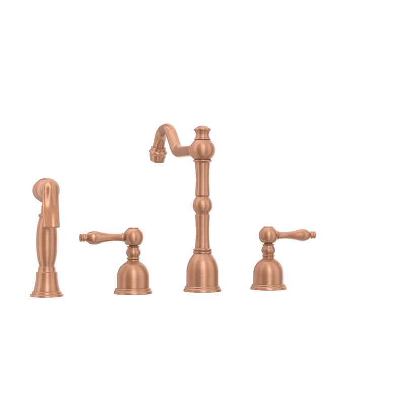Two-Handles Copper Widespread Kitchen Faucet with Side Sprayer - AK96818C