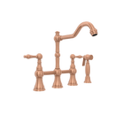 Two-Handles Copper Bridge Kitchen Faucet with Side Sprayer