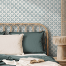 Geometric Wallpaper with a Scandinavian Trellis in Teal - B088