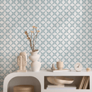Geometric Wallpaper with a Scandinavian Trellis in Teal - B088