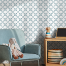 Geometric Wallpaper with a Scandinavian Trellis in Teal - B088