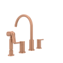 Two-Handles Copper Widespread Kitchen Faucet with Side Sprayer