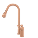 Copper Kitchen Faucet with in-Deck Handle and Soap Dispenser, Single Handle Solid Brass High Arc Pull Down Sprayer Head Kitchen Sink Faucet