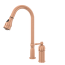 Copper Pull Out Kitchen Faucet with in-Deck Handle, Single Level Solid Brass Kitchen Sink Faucets with Pull Down Sprayer