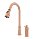 Copper Kitchen Faucet with in-Deck Handle and Soap Dispenser, Single Handle Solid Brass High Arc Pull Down Sprayer Head Kitchen Sink Faucet