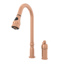 Copper Kitchen Faucet with in-Deck Handle and Soap Dispenser, Single Handle Solid Brass High Arc Pull Down Sprayer Head Kitchen Sink Faucet