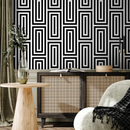Geometric Wallpaper with Interlocking Lines in Black and White - B098