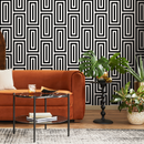 Geometric Wallpaper with Interlocking Lines in Black and White - B098