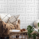 Geometric Wallpaper with an Alternating Line Pattern in Black and White - B105