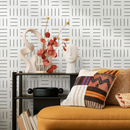 Geometric Wallpaper with an Alternating Line Pattern in Black and White - B105
