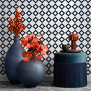 Geometric Wallpaper Featuring a Diamond Grid in Blue and White - B107
