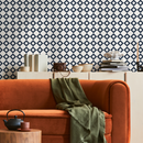 Geometric Wallpaper Featuring a Diamond Grid in Blue and White - B107