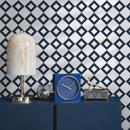 Geometric Wallpaper Featuring a Diamond Grid in Blue and White - B107